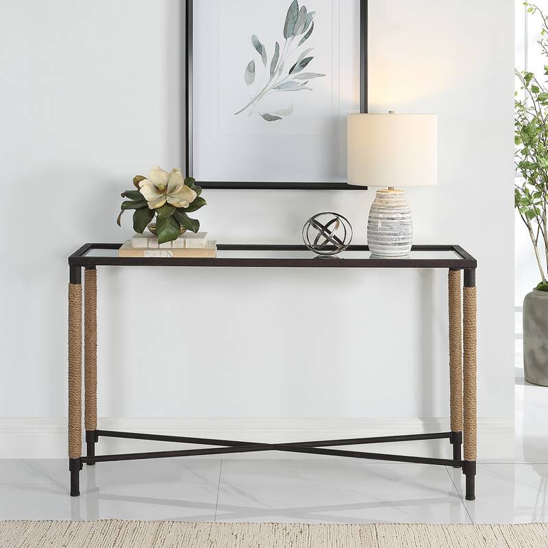 Uttermost 22880 14" Wide Iron, MDF, and Rope Sofa Table