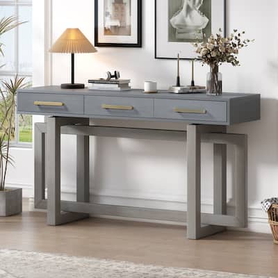 Wooden Console Table Hallway Tables with 3 Drawers and Unique Table Legs, Long Entryway Table with Iron Handle for Hallway