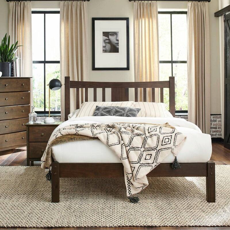 Sturdy Pine Wood Farmhouse Platform Bed Frame with Headboard