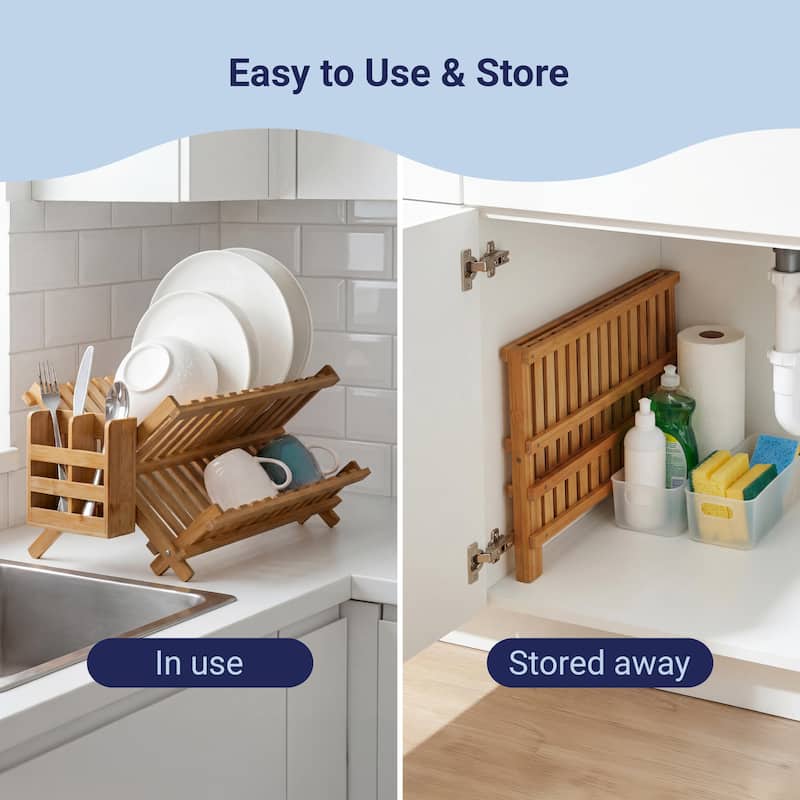 Arlen Farmhouse Foldable 2-Tier Dish Drying Rack with Detachable Utensil Holder