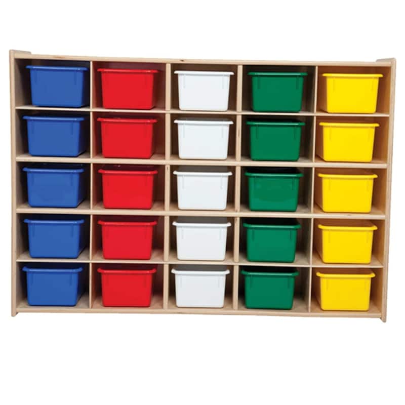 Contender 25 Cubbies Storage Cabinet With Assorted Bins, Kids Toys and Craft Shelving Unit, Hardwood Storage Shelf - 46.75"