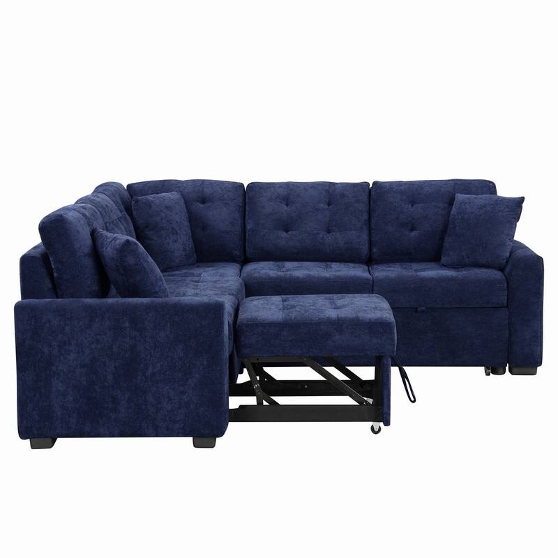 82.6" L-shape Sofa Bed,Sleeper Sofa with Wheels and USB Ports