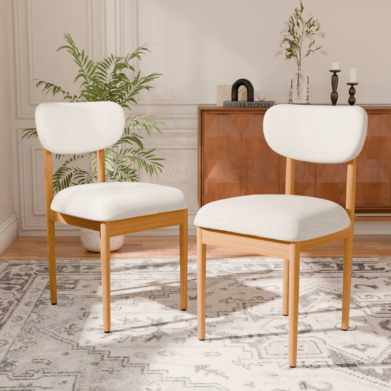 Modern Upholstered Dining Chair with Solid Wood Legs Side Chair for Kitchen Dining Room Living Room (Set of 2) - Oak-White