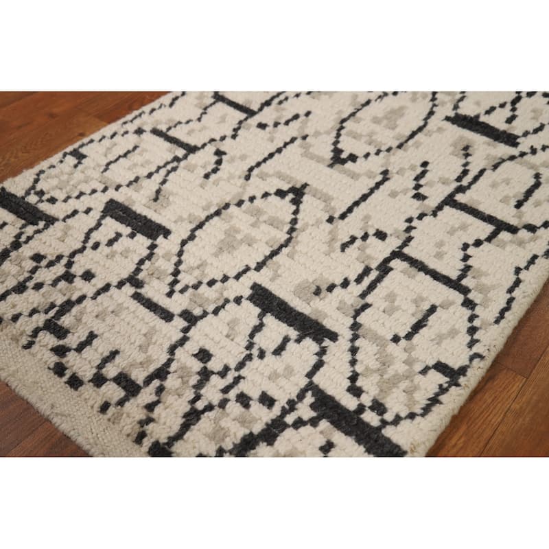 Geometric Moroccan Oriental Foyer Rug Handmade Stripe Wool Carpet - 2'0"x 3'0"