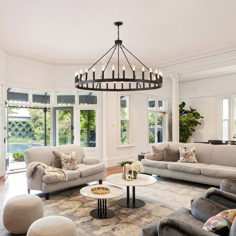 Farmhouse Modern Wagon Wheel Chandeliers Large Black High Ceiling Chandelier
