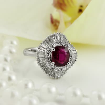 Auriya Platinum Vintage Cushion-cut Halo Ruby and Diamond Ring 1 5/8ct TGW 1 3/4ct TDW