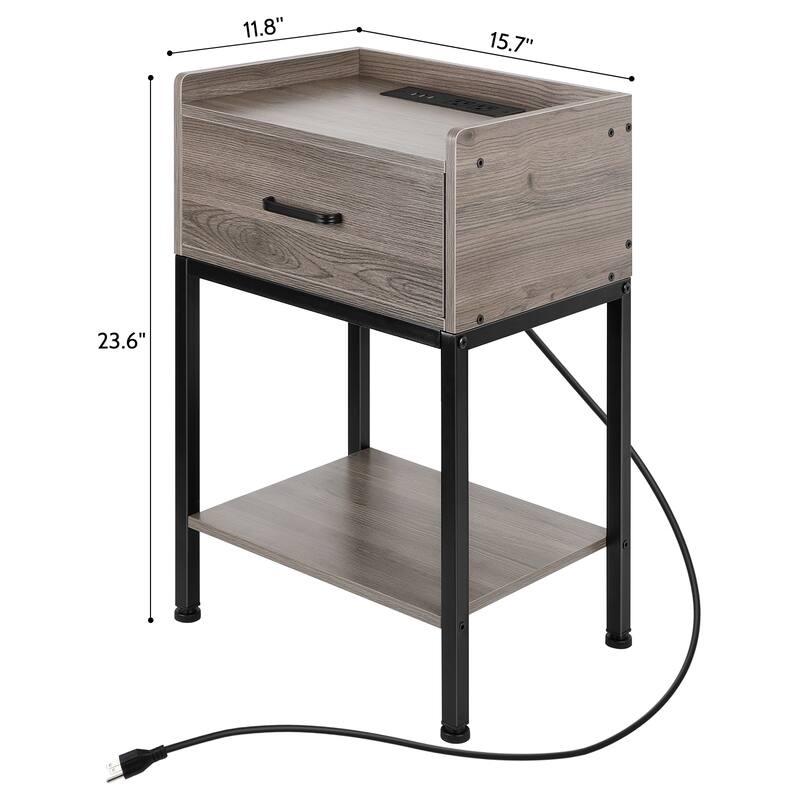 Nightstand with Charging Station and USB Ports - Grey