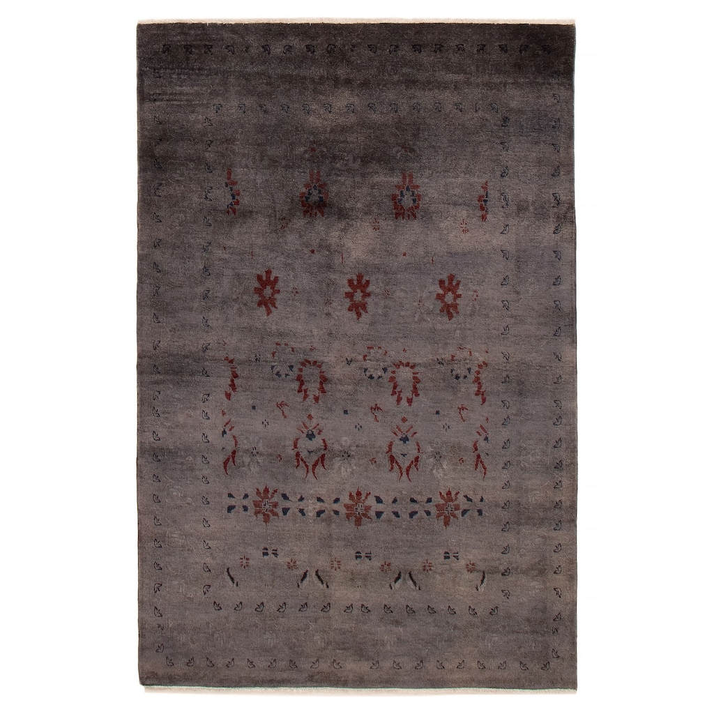ECARPETGALLERY Hand-knotted Vibrance Dark Grey Wool Rug - 4'6 x 6'11