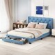 preview thumbnail 10 of 17, Queen Size Upholstered Platform Bed, with Button Tufted Upholstered Headboard and 2 Drawers, Blue