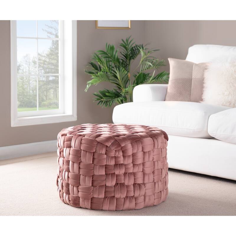 Braided Round 24" Ottoman in Blush Velvet by LumiSource
