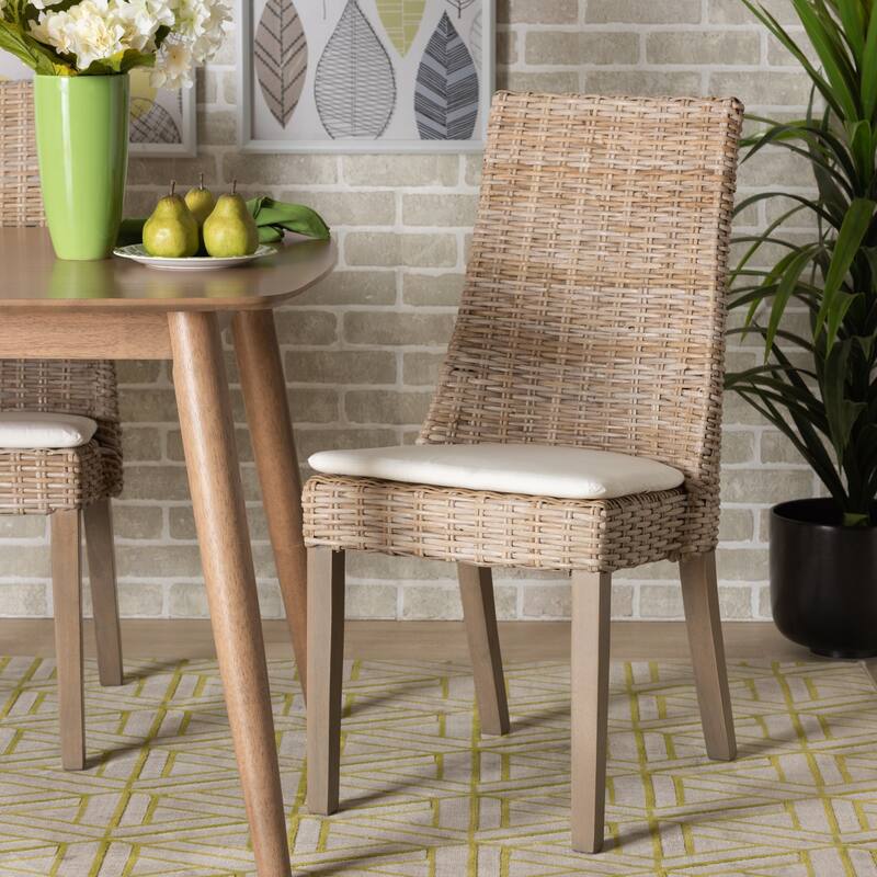 Toby Modern Bohemian Grey Rattan 2-Piece Dining Chair Set