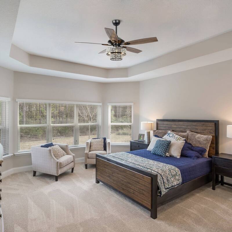 52-inch Chrome Wooden 5-blade Modern Crystal Ceiling Fan with Remote