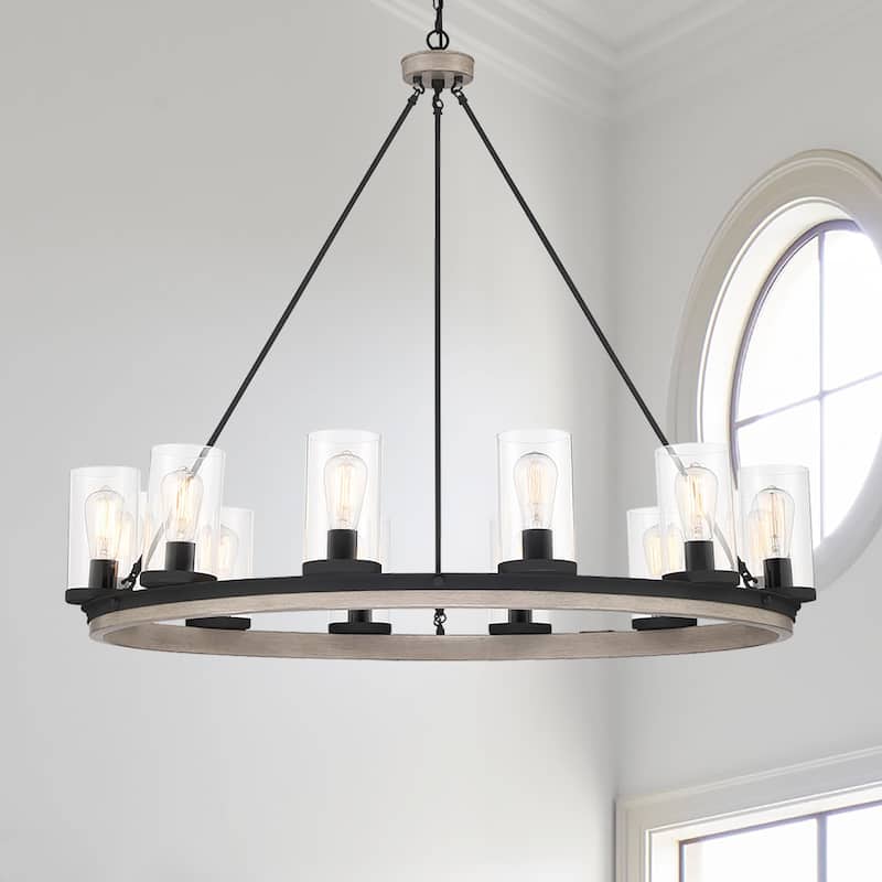 Allegray 12-light Farmhouse Faux Wood Wagon Wheel Chandelier with UL Certified - 42 inches - Driftwood