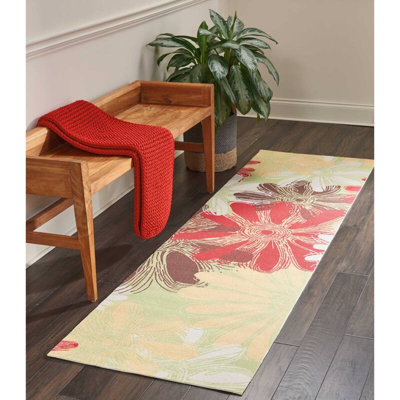 Ogunquit Indoor/Outdoor Abstract Floral Modern Rug by Havenside Home - 2'3" x 8' Runner - Green/Yellow/Red