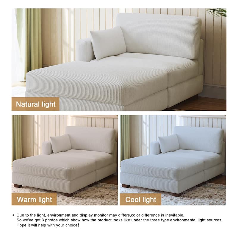 Modern Corduroy Upholstered Sectional Chaise Lounge with Ottoman