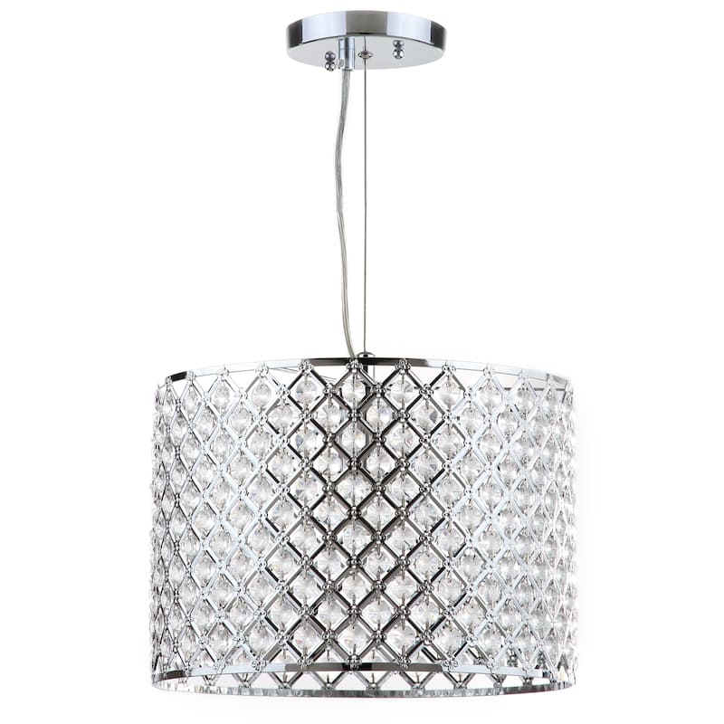 SAFAVIEH Lighting Sebnem 12-inch Chrome Beaded Adjustable Diamond Pendant - 12"x12"x13 - 82" - Chrome/Clear - 12Wx12Dx82H