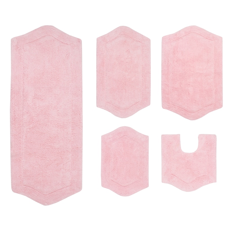 Waterford Collection 100% Cotton Non-Slip Bathroom Rug Set, Machine Washable Bath Rug, 5 Piece Bath Mat Set with Contour