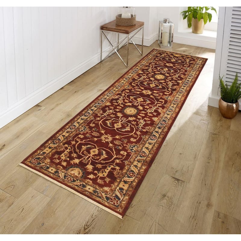 Shabby Chic Ziegler Paul Red Blue Hand-Knotted Wool Runner - 2'5'' x 11'8''