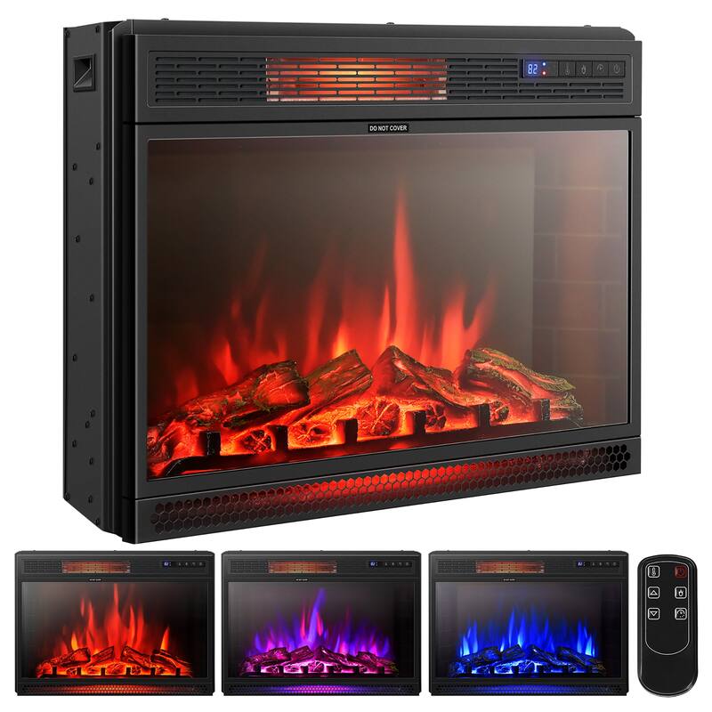 Costway 28'' Electric Fireplace Freestanding & Recessed Heater Log - See details - Black - See details