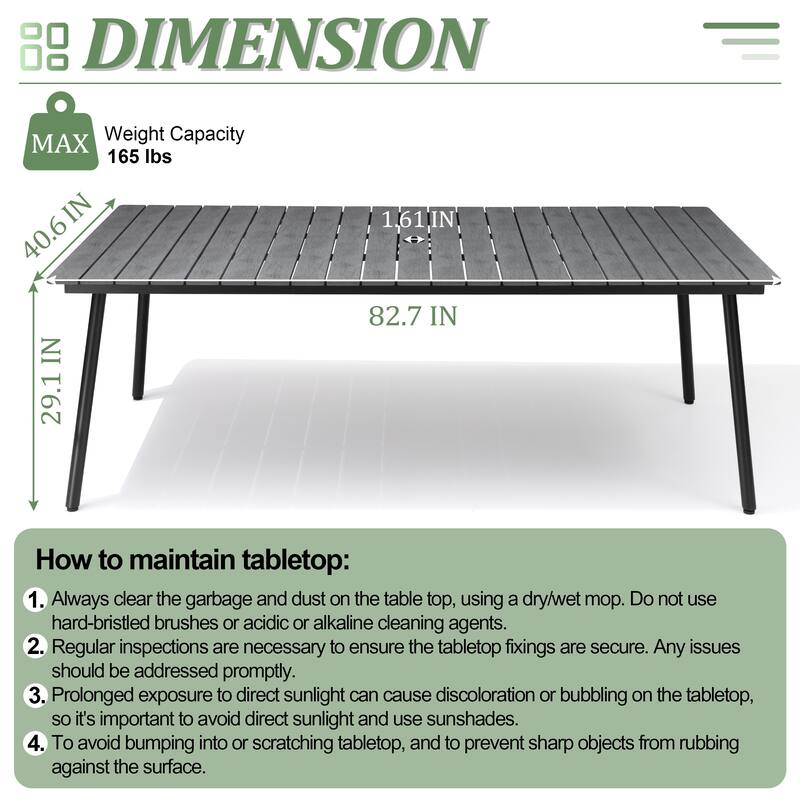Outdoor 7 PC- Patio Rectangular Aluminum Dining Table Set with Umbrella Hole with Rattan Chair