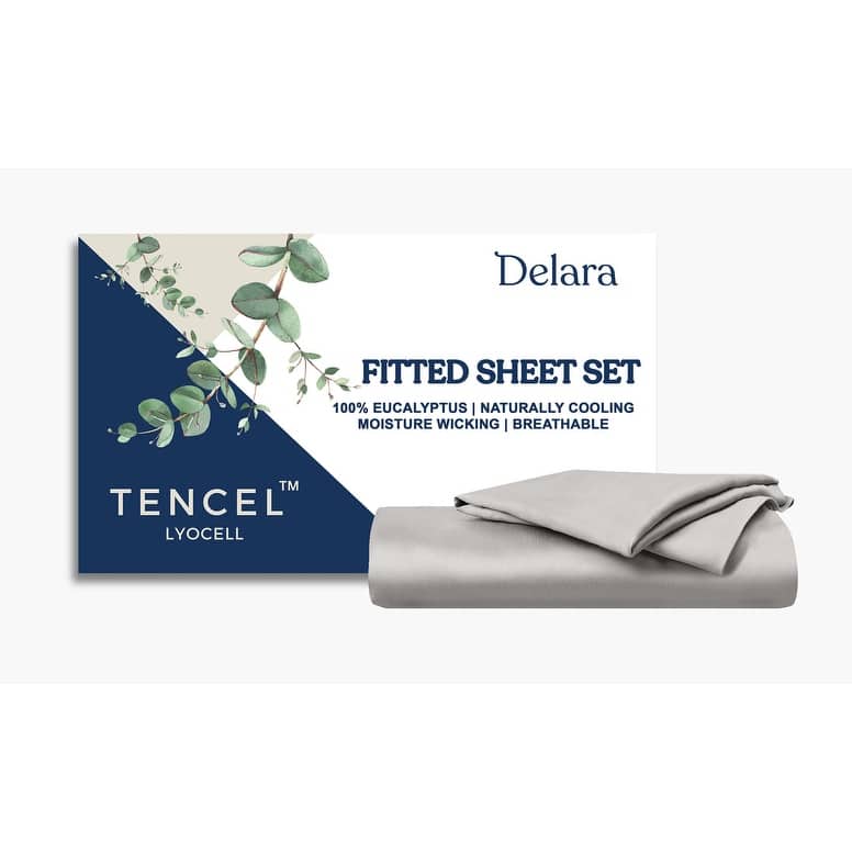 Delara 100% Eucalyptus Lyocell Tencel Fitted Sheet & Pillowcases, Naturally Cooling, Moisture-Wicking, Smooth & Breathable