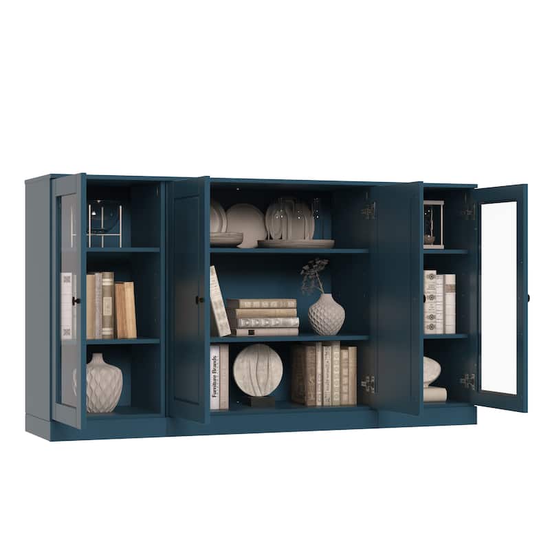 100% Solid Wood 65" Sideboard with Clear, Frosted Glass or Solid Wood Doors by Palace Imports