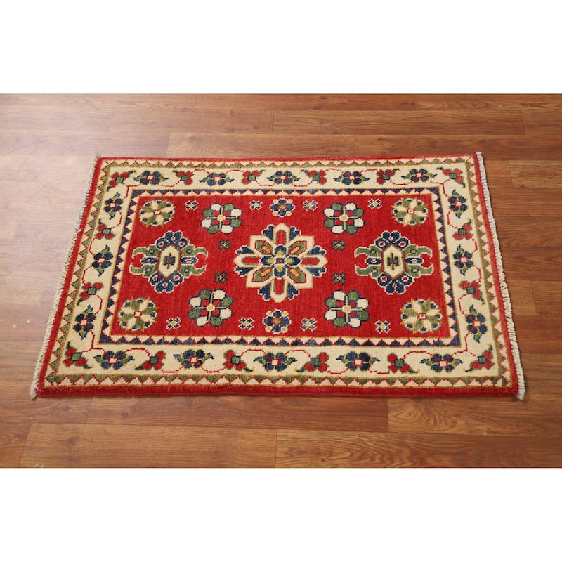 Traditional Red Kazak Oriental Rug Hand-Knotted Wool Carpet - 2'0"x 3'0"
