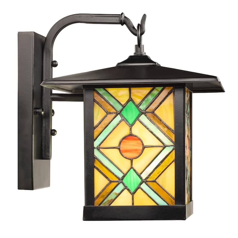 River of Goods Multicolor Stained Glass and Black 1-Light Outdoor Lantern Wall Sconce - 10.75" x 9" x 11.75"