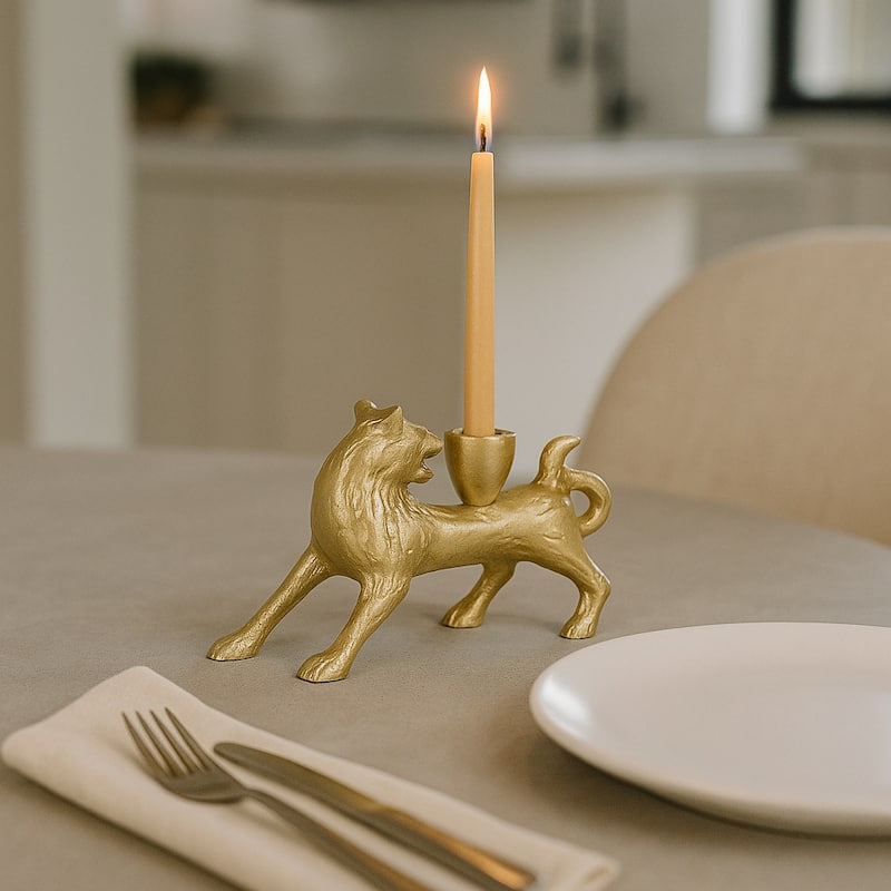 Aluminum Faux Fox-Shaped Taper Candle Holder - Gold, 8 in. - 8.0"