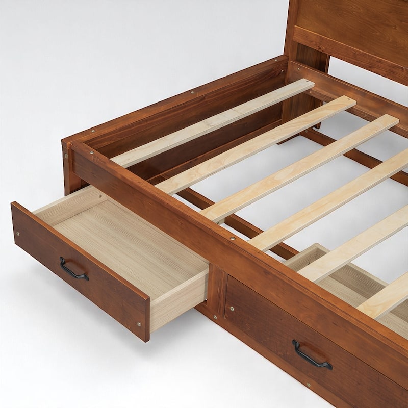 Wood Twin/Full Daybed Frame with Storage Drawers, USB Charging Ports, Shelf, and Headboard Organizer