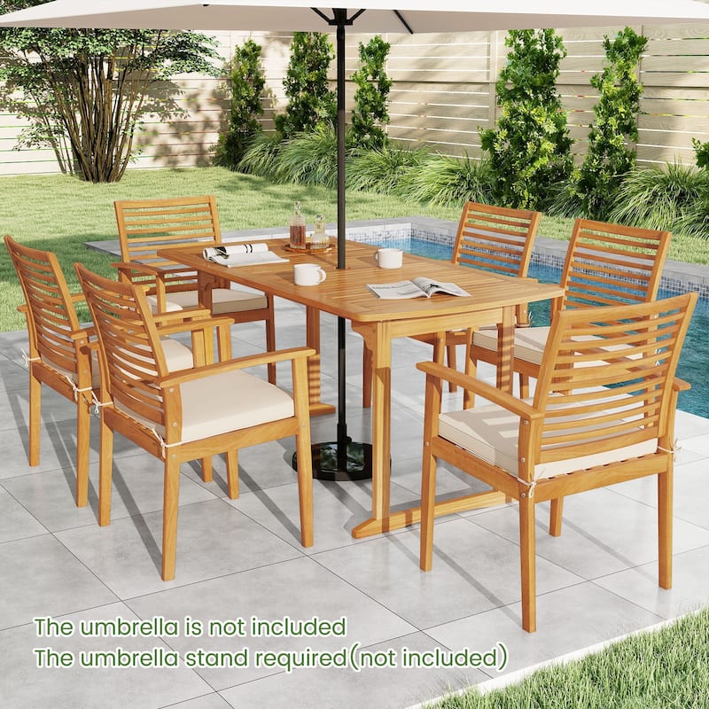 63 Inch Acacia Wood Patio Outdoor Dining Table with Slatted Top Perfect for 6 Seats - 63" x 32" x 30"