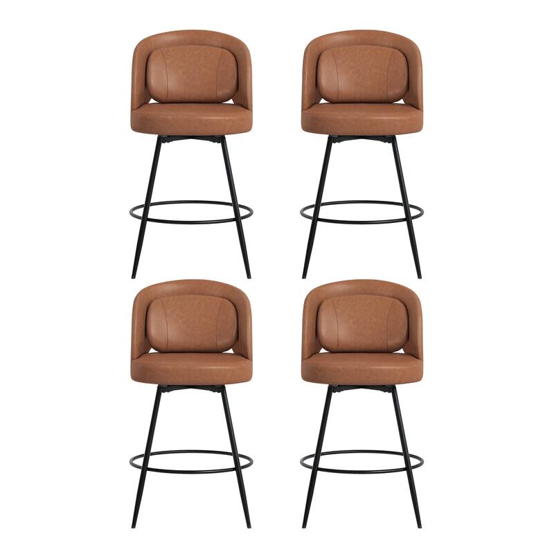 26 Inch Modern Upholstered Bar Stools, Swivel Metal Bar Stools Set Of 2/3/4, Bar Stools For Kitchen Island