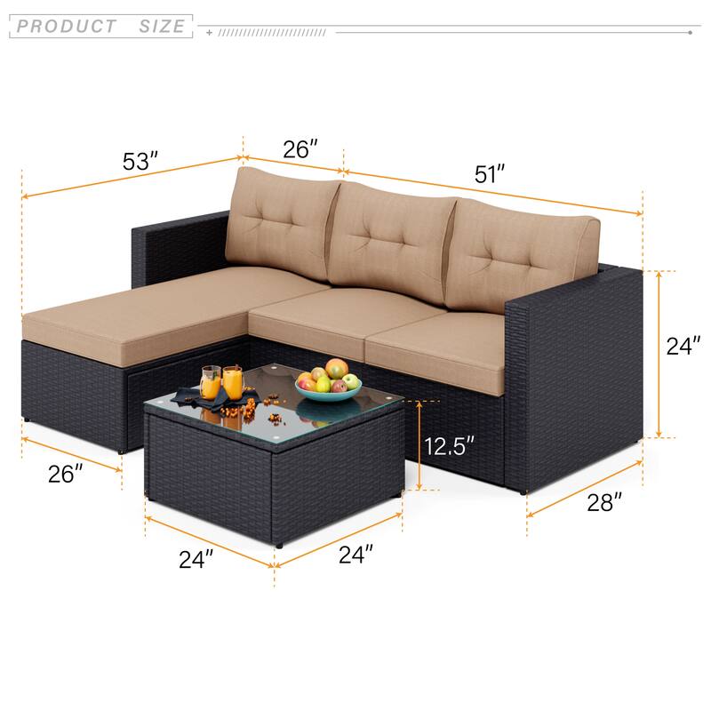9-Pieces Rattan Sectional Sofa Set with Coffee Table and Gas Fire Pit Table