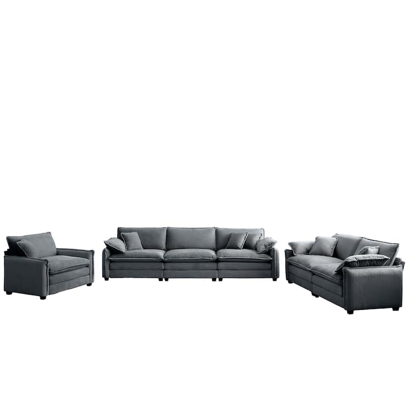 Roomfitters 3-Piece Modular Corduroy Sectional Sofa, Oversized 6-Seat Set with Memory Foam