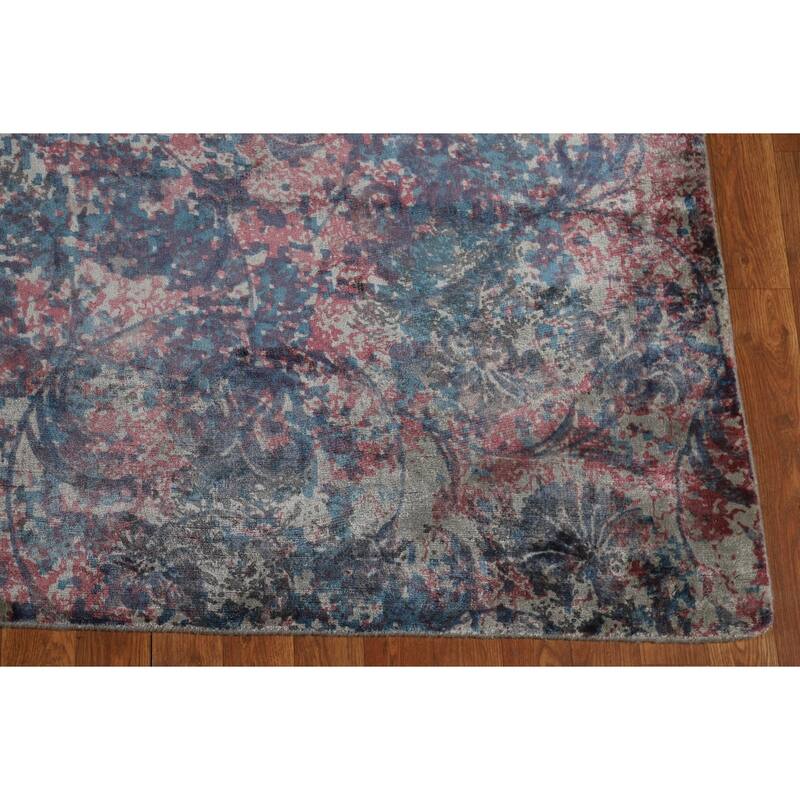 Contemporary Abstract Area Rug Hand-Knotted Multi-Color Wool Carpet - 6'7" x 9'8"
