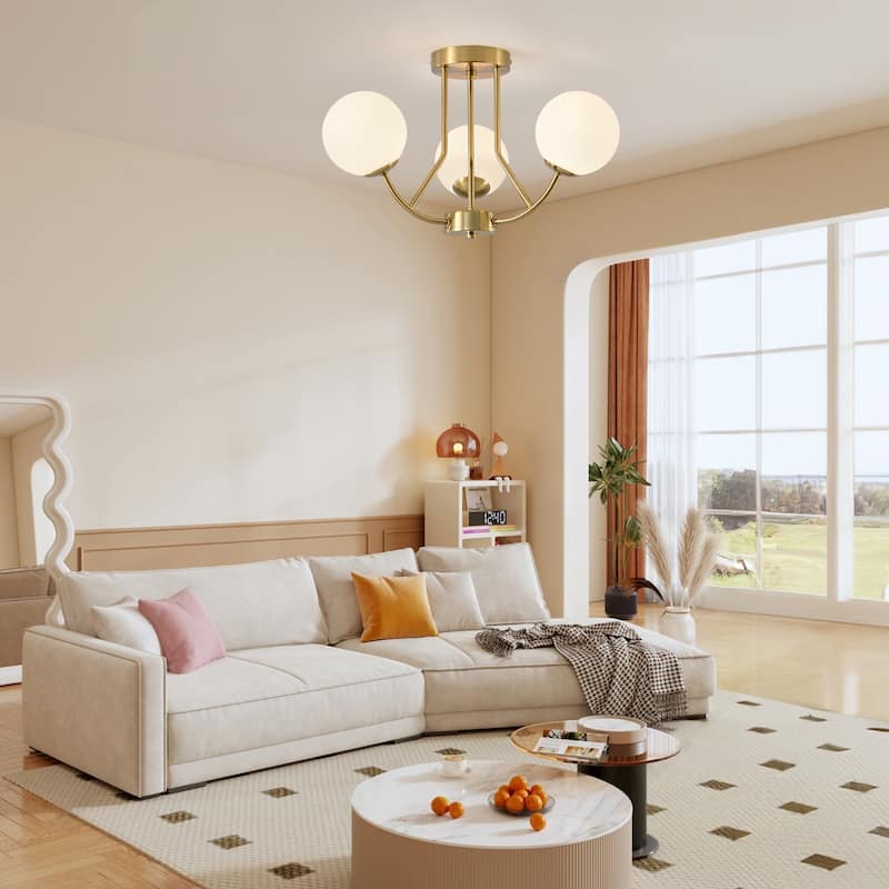 3 - Light 12'' Modern Sputnik Globe Glass Semi Flush Mount Light