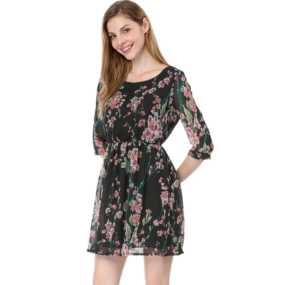 round neck floral printed skater dress
