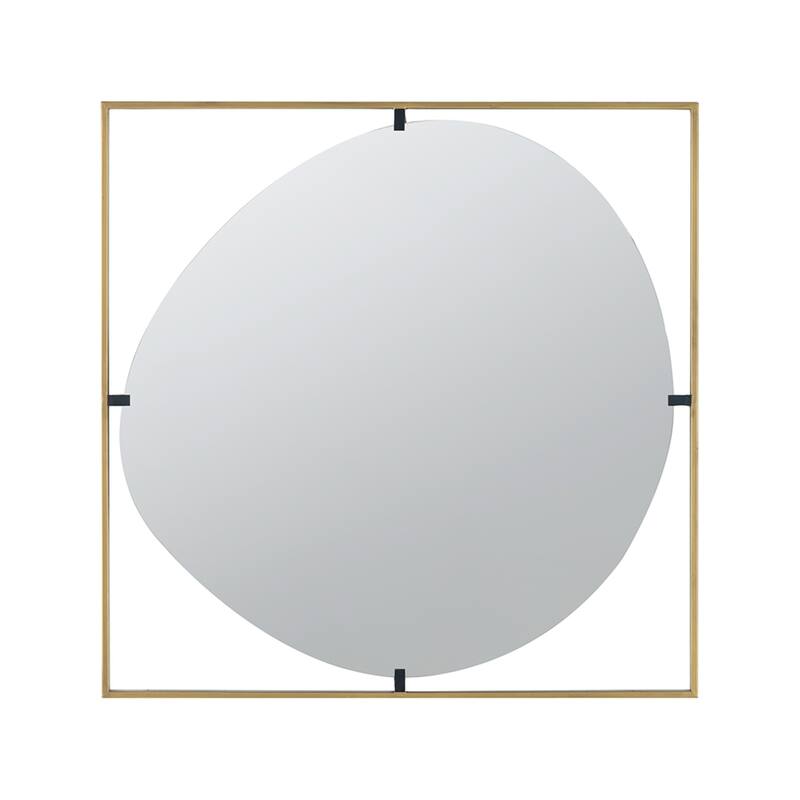 Abstract Wall Mirror with Square Frame - 32" - Gold