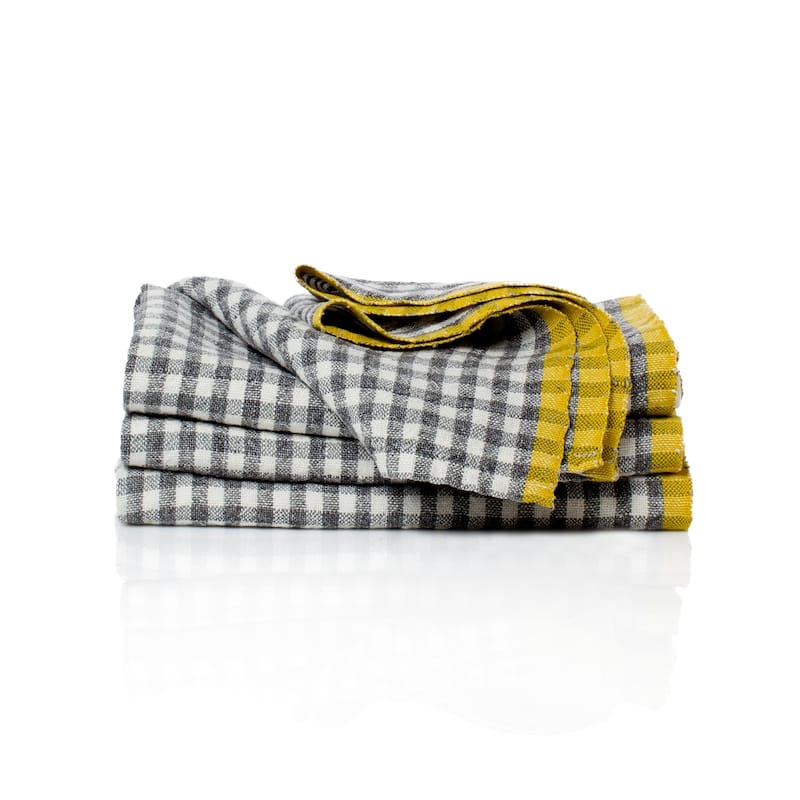Caravan Gingham Napkins - Set of 4 - Grey/Dijon
