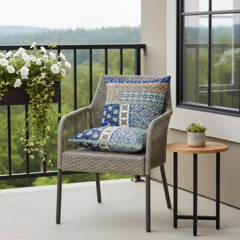 HomeRoots Set of Two 16" X 16" Blue and Orange Blown Seam Floral Indoor Outdoor Throw Pillow - 16.00' X '16.00' X '5.00 - Blue/Orange - 16.00' X '16.00' X '5.00