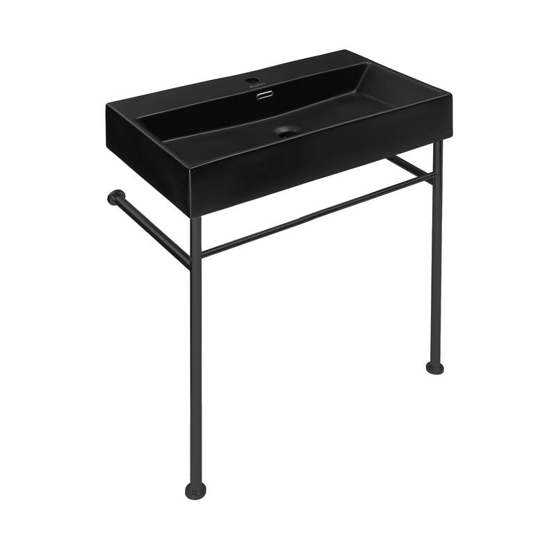 Claire 24 Ceramic Console Sink Matte Black Basin Black Legs