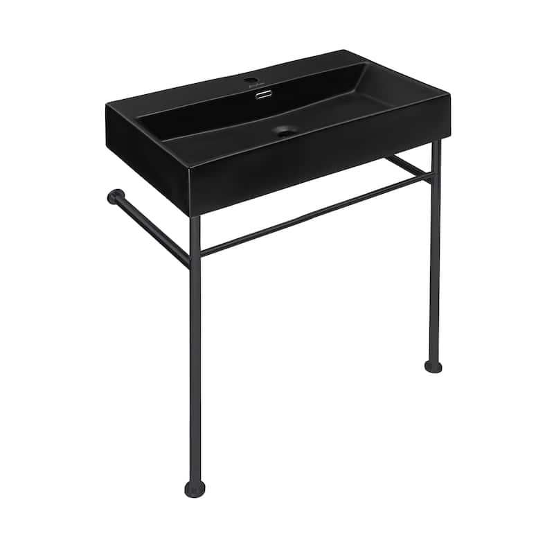 Reims 30 Ceramic Console Sink Matte Black Basin Black Legs - 29.5" x 16.55" 35.45" - 29.5" x 16.55" 35.45" - Black