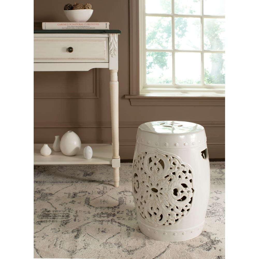 SAFAVIEH Sharareh Antique White Ceramic Decorative Garden Stool