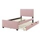 preview thumbnail 27 of 31, Twin Size Platform Bed with Trundle Bed, Velvet Upholstered Bed Frame with Headboard and Footboard No Box Spring Needed