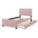 preview thumbnail 6 of 9, Twin Size Velvet Platform Bed with Pull-out Cord Twin Size Trundle, Upholstered Bed with Wooden Support Legs, Pink