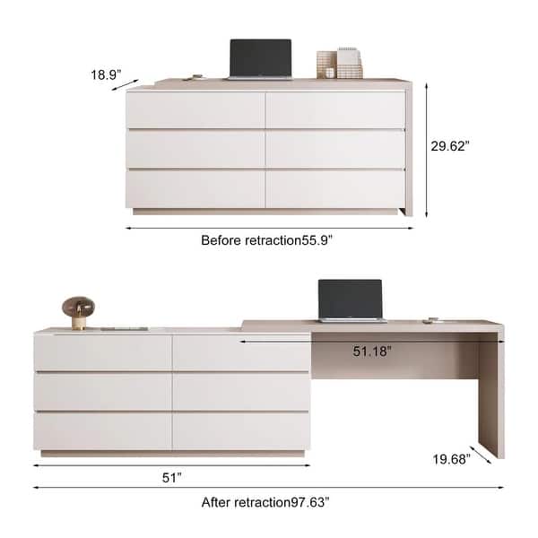 Expandable Double Dresser Desk for Home And Office With 6 Drawers - 97.63" Expandable Double Dresser Desk for Home And Office With 6 Drawers - 97.63"