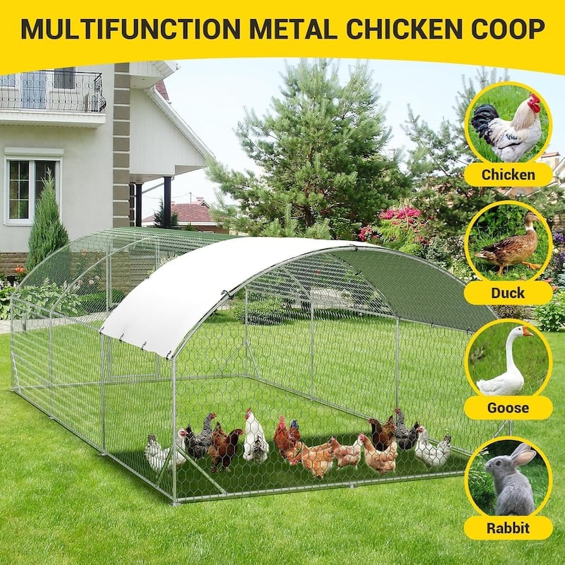 Metal Chicken Coop with Cover Large Walk-in Chicken Runs with ribs