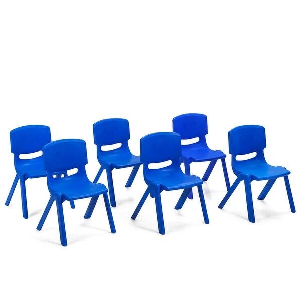 slide 2 of 10, Gymax 6-pack Kids Plastic Stackable Classroom Chairs Indoor/Outdoor - 14'' X 13'' X 21'' Blue - 14'' X 13'' X 21''