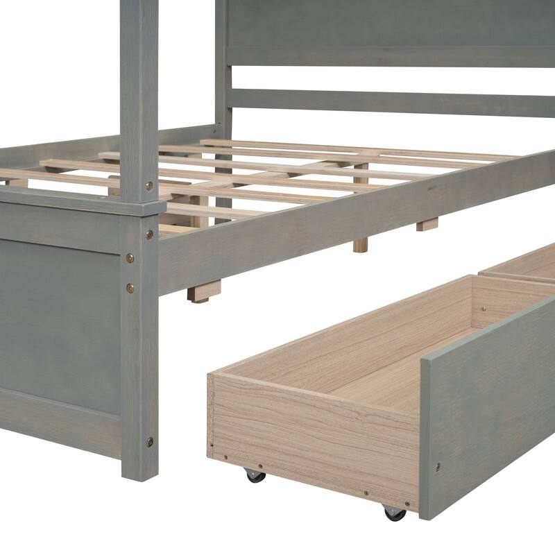 Full Size Wood Canopy Bed with 4 Drawers