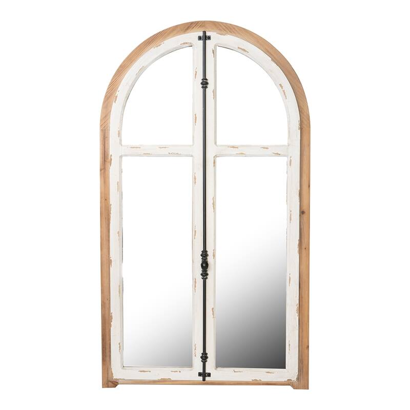 27.5" x 3" x 48" Arch Wood Wall Mirror - Brown Antique White - Brown Antique White